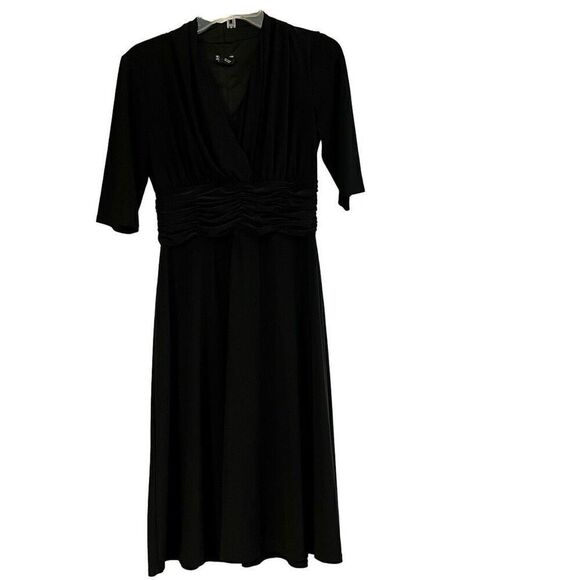 New Direction Women’s Black V-neck Empire Waist 3/4 Sleeve Dress 8 - Picture 1 of 10